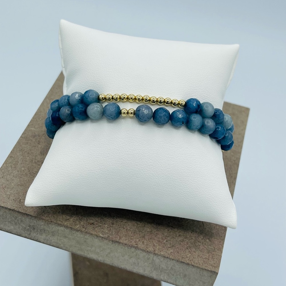 Bracelet set-2 Waterproof Denim Blue Gemstone & Gold Filled Beads @shopelleandm